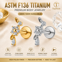Anting-anting tusuk titanium ASTM F136 berlapis emas 18K dengan ulir dalam, model bunga, cincin tulang rawan, zircon setting cakar, untuk anak-anak, pernikahan