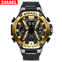 Montre sportive à LED lumineuse SMAEL 8087, chronomètre, alarme, étanche 50 m, antichoc, quartz numérique, double affichage, montre pour homme