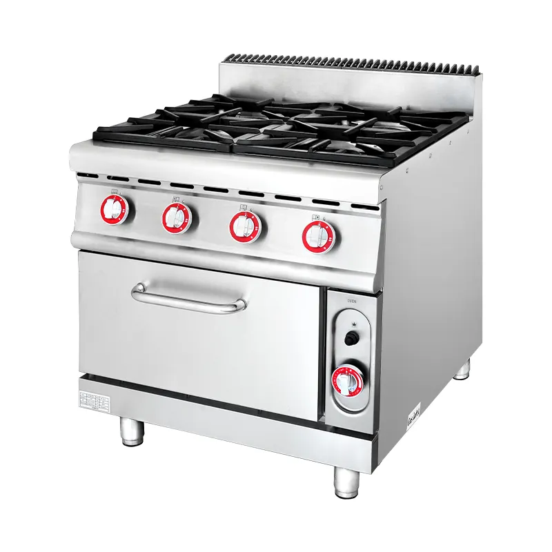Linkrich 4-Burner Gas Stove Oven Stainless Steel New Model Gas Cooker Range Electric Powered Built-in Table Hotels LPG