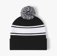 Bonnet extensible jacquard rayé 100 % acrylique automne-hiver pour adultes unisexes, avec pompon contrastant, chaud et personnalisable pour l'extérieur