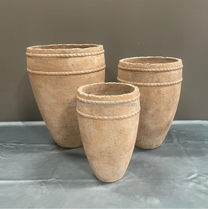 Pots à fleurs en béton rustique pour extérieur, ensemble de jardinières avec design circulaire pour la décoration de fleurs et de plantes vertes - Product Image 2
