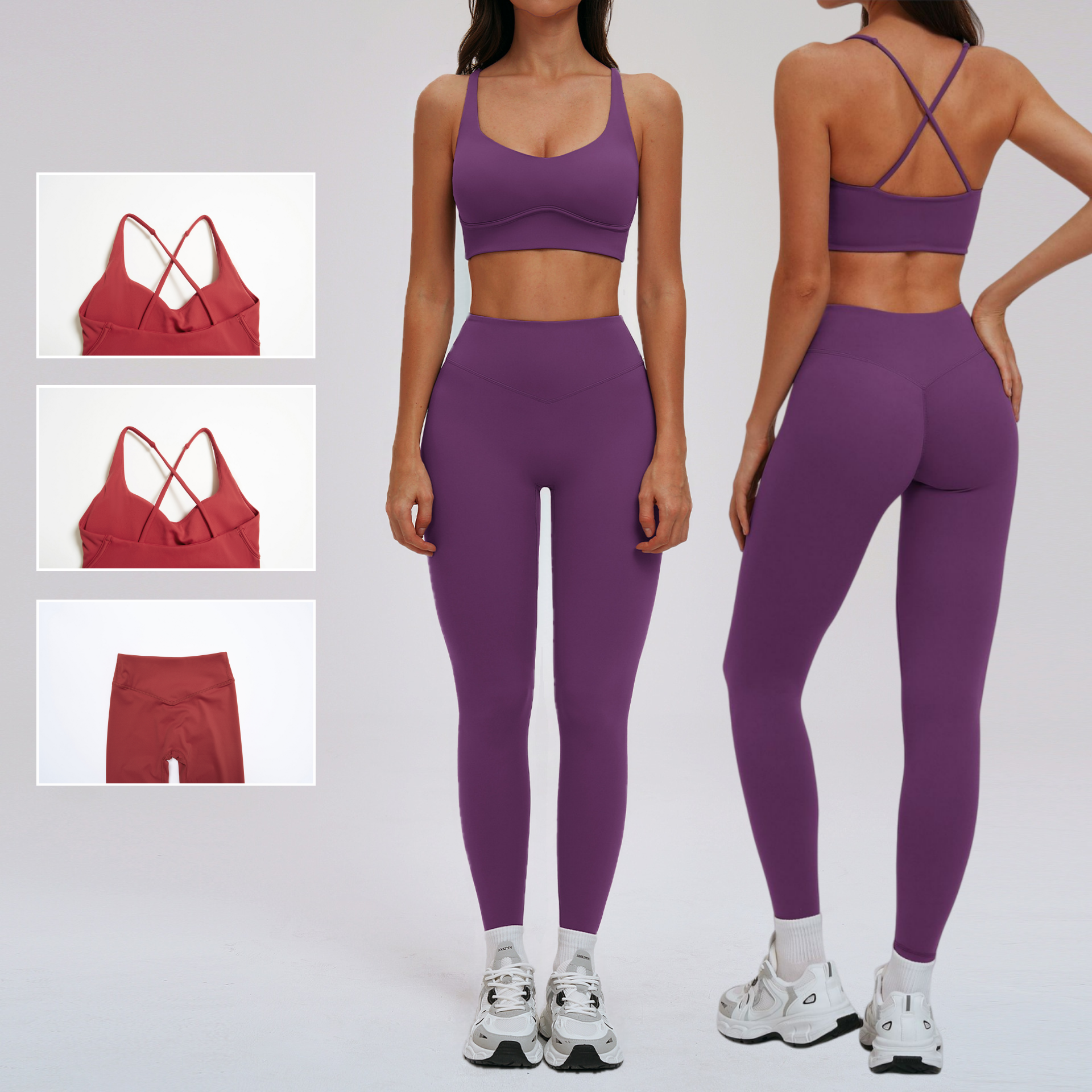 Women Cross Back Sports Bra High Waist Pants Yoga Set Workout Gym Fitness Running Breathable Quick Dry Sportswear Suit