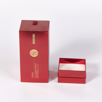 Caja Larga Metálica Roja Dorada con Cajón Extraíble para Tónico Reparador de Ganoderma, Suero, Cuidado de la Piel, Envase Cosmético