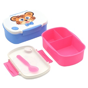 Cartoon Rectangular Plastic <b>Lunch</b> <b>Box</b> For Children With Spoon Powder Blue Lid Rectangle Shape - Product Image 5