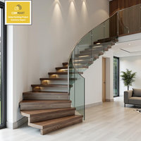 Escalera Espiral Curva Moderna de Madera Sólida CBMmart con Barandilla de Madera - Diseño Interior Minimalista para Viviendas y Apartamentos