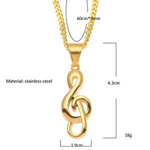 Collier pour homme en acier inoxydable plaqué or avec pendentif note de musique, style couple, chaîne de clavicule personnalisée - Product Image 2