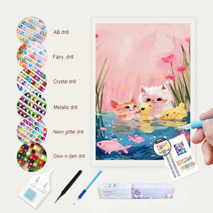 Peintures sur toile personnalisées E-084 5D perceuse complète le moment confortable d'une peinture au diamant de la famille des girafes - Product Image 1