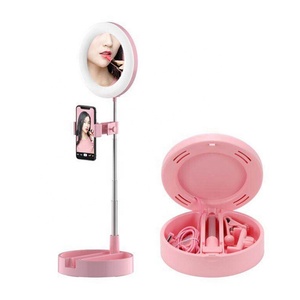 Espejo de <span class=keywords><strong>Maquillaje</strong></span> Portátil con Luz LED para Cuidado Personal y Transmisión en Vivo, Espejo Plegable de Viaje, Espejo de Mesa con Lámpara LED de Escritorio - Product Image 2