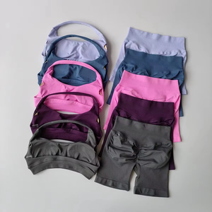 Completi da Allenamento ad Alto Impatto <span class=keywords><strong>per</strong></span> Donna 2 Pezzi Reggiseni Sportivi Allacciati al Collo con Incrocio Frontale e Pantaloncini Aderenti da Esercizio <span class=keywords><strong>Palestra</strong></span> Yoga Fitness all'Ingrosso - Product Image 4