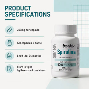 Capsules de <span class=keywords><strong>Spiruline</strong></span> 250mg 120 Capsules <span class=keywords><strong>Spiruline</strong></span> de Qualité Alimentaire Supplément Non-OGM Végétalien en Gros OEM Marque Privée - Product Image 1