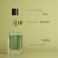 Flacone di Profumo in Vetro Rettangolare Trasparente con Tappo Cilindrico Marrone e Spruzzatore a Nebulizzazione Fine Dorato, Flacone Vuoto Ricaricabile