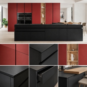 Gabinetes de Cocina Negros de Alta Gama, Certificados por la FSC, Madera Contrachapada Sostenible con Acabado Rojo Oscuro, Muebles de Cocina Personalizados - Product Image 2