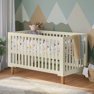 Lit bébé moderne et contemporain en MDF, réglable en hauteur sur 3 positions, avec pieds en bois massif, durable pour chambre à coucher - Vente en gros - Product Image 1