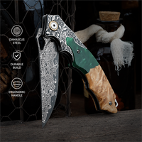Couteau de chasse pliant HL Advanced en acier Damas forgé à la main avec clip de poche, couteau de camping EDC, DIY OEM