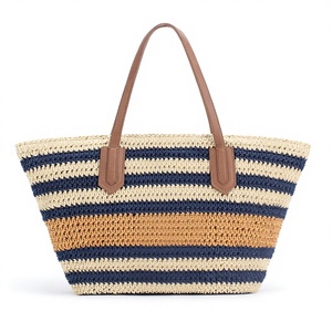 Sac à bandoulière rayé en PU tressé, polyester, deux sangles, fermeture éclair, tissé à la main, plage, vacances, loisirs, tendance transfrontalière, grande taille, Tanjing - Product Image 1