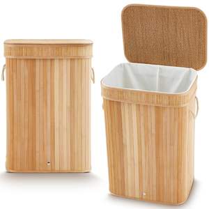 Hot Sale Custom Collapsible Canvas Dirty Clothes Storage Bamboo Laundry <b>Hamper</b> <b>Basket</b> With Detachable - Product Image 1