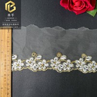 LEIXUSI 9cm Bordure en dentelle de tulle dorée, broderie dorée brillante en maille pour la décoration de vêtements, accessoires de couture, vente en gros