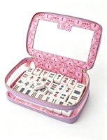 Sac de transport portable en PU pour Mahjong américain, sac de rangement transparent pour tuiles de Mahjong avec tirette à pompon, personnalisation du logo prise en charge