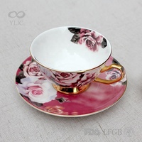 Hotsale Producten Gedrukt Bloem Koninklijke Fijne Bone China Keramische Kopje Koffie Custom Thee Cup Set Kop En Schotel