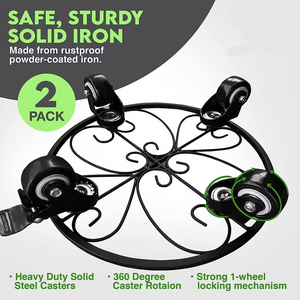 Grand chariot à plantes en métal avec roues Support de pot de plantes roulé en fer forgé robuste avec roulettes - Product Image 2