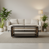 Table basse moderne en bois et osier, cadre forgé à la main en noyer, table centrale pour salon