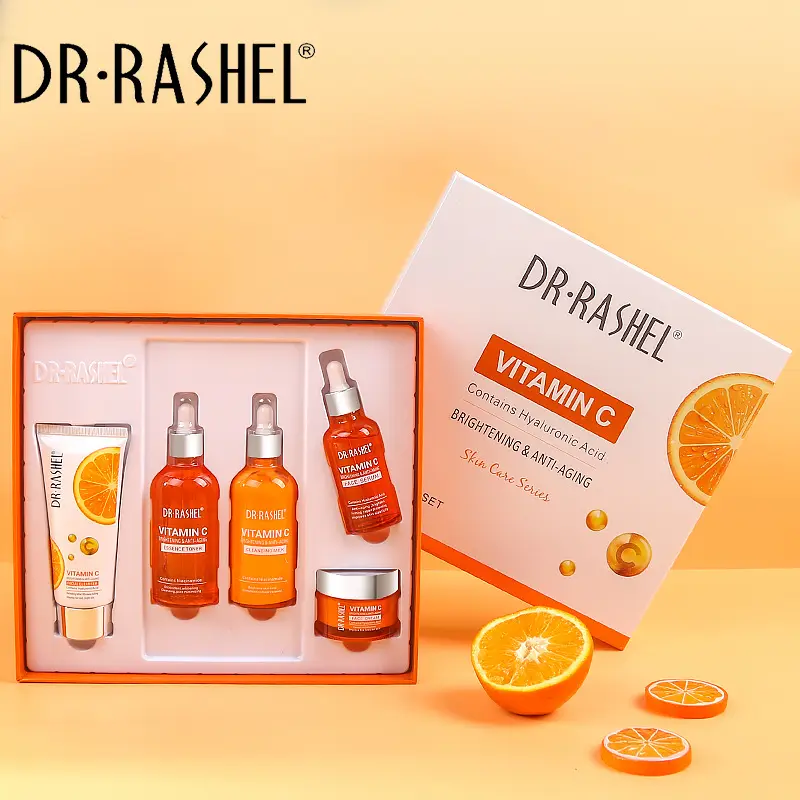 DR RASHEL, productos antienvejecimiento para iluminar la piel, suero facial con vitamina C, crema, tónico, limpiador de leche, juego de 5 piezas para el cuidado de la piel