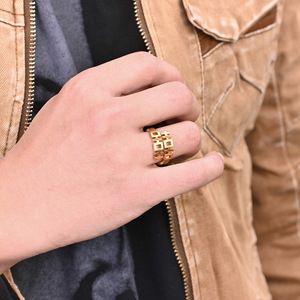 Chinese Style Double Happiness <b>Titanium</b> Steel <b>Ring</b> Silver Gold Geometric Unisex Fashion Jewelry Gift - Product Image 2