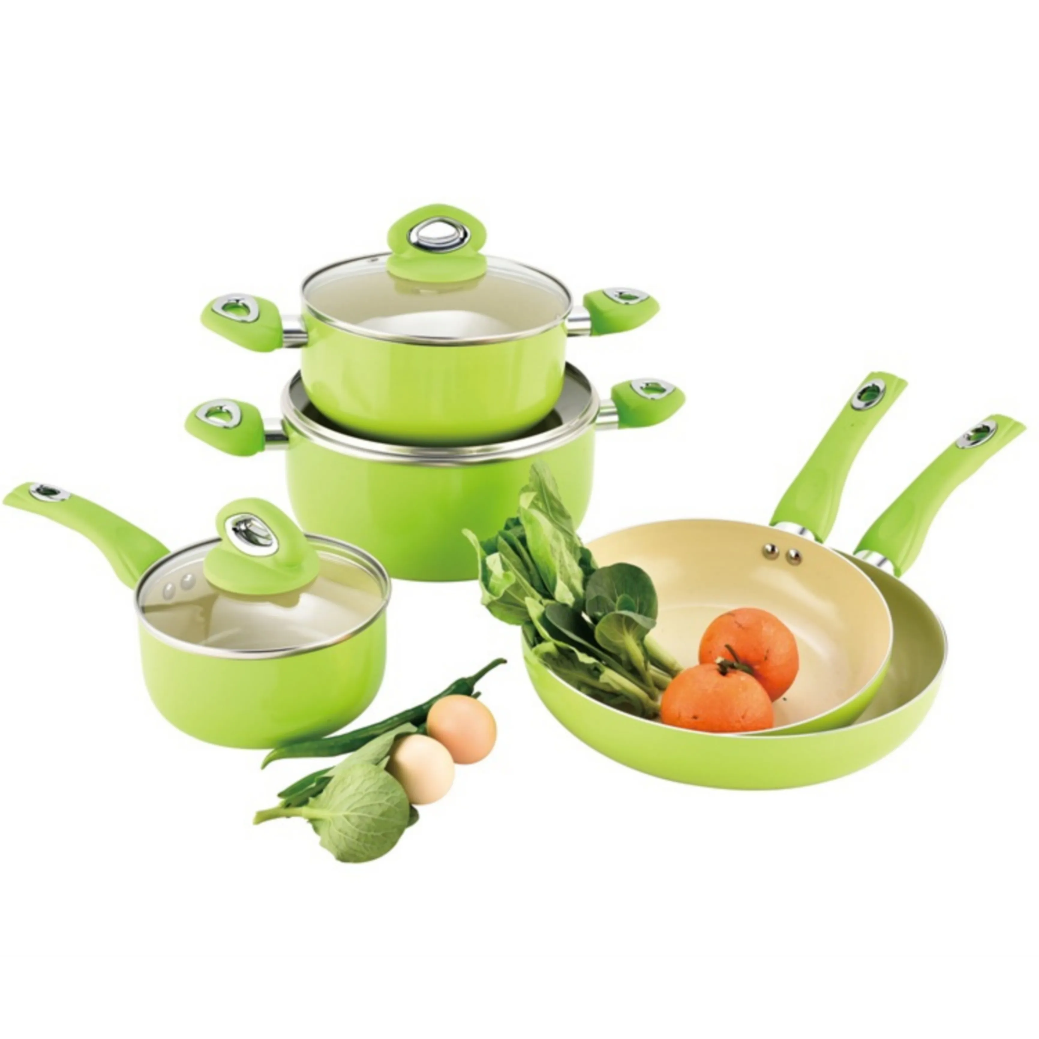 Best selling factory wholesale pots and pans green pressed aluminium ceramic cookware