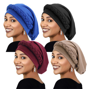 Vente en gros de bandanas ethniques couvre-chef tressés couleur unie respirante chapeau turban élastique pour femmes de <span class=keywords><strong>chimiothérapie</strong></span> et de confinement - Product Image 2