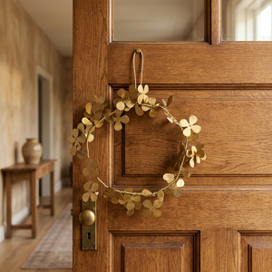 Couronne de fleurs en métal doré, guirlande décorative ronde faite à la main, style glamour, ornement de Noël non éclairé, emballage en une seule pièce - Product Image 3