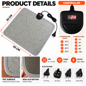 Tapis chauffant électrique extra large 55x50cm en PVC, économiseur <span class=keywords><strong>d</strong></span>'énergie, chauffe-pieds avec minuterie pour la maison, le bureau, sous le bureau - Product Image 3