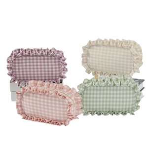 Keymay - Neceser de Viaje Ecológico para Niños, con Volantes y Diseño de Cuadros, Bolsa de Maquillaje Cosmética de Poliéster con Cremallera y Letras Modernas - Product Image 1