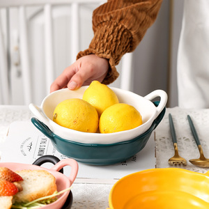 Juego de tazones de cerámica con doble asa, color sólido, para fideos, ensaladas, vajilla para el hogar y la cocina, para adultos - Product Image 3