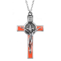 Collier de Crucifix de Saint-bénett, chaîne en fer, collier de croix religieux pour hommes