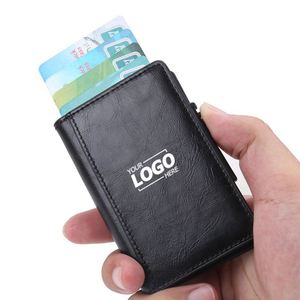 Minimalist Slim Leather <b>Wallet</b> <b>for</b> <b>Men</b> with Pop up Money Clip, RFID Blocking Aluminum Automatic Credit Card Holder Case - Product Image 1