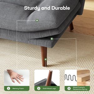 Sofá Cama de Pana, Sofá Convertible en Cama con Respaldo y Reposabrazos Ajustables para Apartamentos Pequeños, Sala de Estudio u Oficina - Product Image 6
