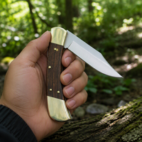 Couteau de poche pliable tactique de camping en acier inoxydable 5cr15mov avec manche en bois DIY OEM EDC 21cm