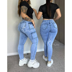 Jeans Ajustados <span class=keywords><strong>de</strong></span> Bolsillo para Mujer, Jeans Personalizados, Pantalones Vaqueros <span class=keywords><strong>de</strong></span> Mezclilla para Mamá, Talla Grande, Colombianos, <span class=keywords><strong>de</strong></span> Cintura Alta - Product Image 6