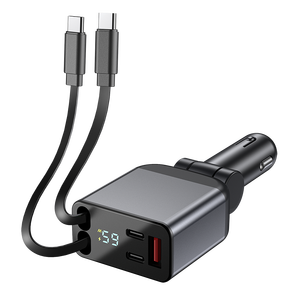 Chargeur voiture 5 en 1 super rapide 100W PD 120W charge rapide, adaptateur téléphone portable USB rétractable type C avec câbles - Product Image 1