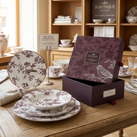 Service de vaisselle en céramique Chinoiserie bordeaux vintage, en porcelaine décorée, vente en gros pour mariages, restaurants, fêtes et vente au détail