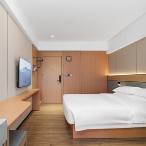 Custom-Size 3-4 Sterne Hotel Design Massiv Eiche Holz Schlafzimmer Set Gästezimmer Möbel inklusive Stoff Material für Wohnung - Product Image 4