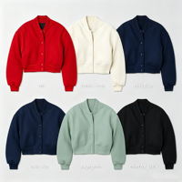 Blouson Bomber Varsity Court et Oversize Personnalisé pour Femme, Hiver, Col Montant Boutonné, Tricot Respirant, Vêtement d'extérieur, Fabricant Grossiste