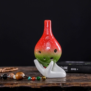 Ocarina en céramique à 6 trous, forme goutte d'eau, dégradé étoilé, glaçure flocon de neige, multicolore arc-en-ciel, pour débutants - Product Image 6