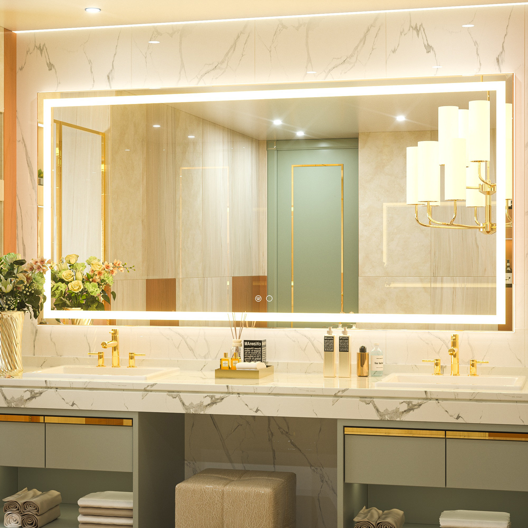 Wholesale Hotel Rectangle Bath Mirrors with Light Dimming Defogger Led Spiegel Espejo Miroir Bathroom Mirror Wall Smart Mirror