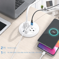 Prise de courant encastrée ronde blanche de 3 pouces pour bureau, multiprise avec 2 ports USB à charge rapide, accessoires électriques de bureau