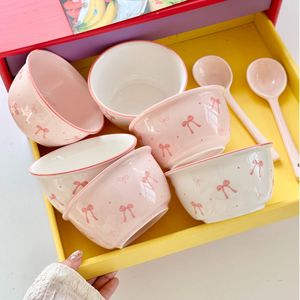 Bol à riz en céramique Ins, couleur sous glaçure, grande capacité, rose, pour la maison, bol à dessert pour fille, micro-ondes - Product Image 3