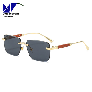 Gafas <span class=keywords><strong>de</strong></span> Sol Rectangulares con Cambio <span class=keywords><strong>de</strong></span> <span class=keywords><strong>Color</strong></span>, Protección UV400, Montura con Aspecto <span class=keywords><strong>de</strong></span> Madera, Sin Aro, Bordes Cortados, Protección para Exteriores para Hombre - Product Image 1