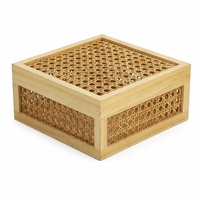 Handgefertigte Natürliche Rattan Holz-Aufbewahrungsbox mit Deckel, Geflochtene Weiden-Organizer-Box für Schreibtisch-Kleinigkeiten und Wohndekoration