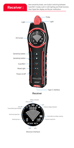 NOYAFA NF-829 Localizador de Cables Subterráneos, Rastreador de Alambres, Detector de Puntos de Rotura a 4M de Profundidad, Comprobador de Voltaje AC/DC, Detector de Tuberías Metálicas de Alta Sensibilidad - Product Image 6
