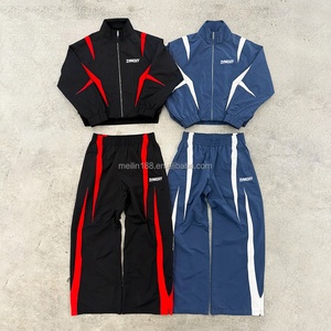 Custom Sweatsuit Windbreaker Set Nylon Tracksuit Oversized Lightweight Cut and Sew <b>Zip</b> <b>up</b> <b>Jacket</b> and Nylon Pants Windbreaker Set - Product Image 1